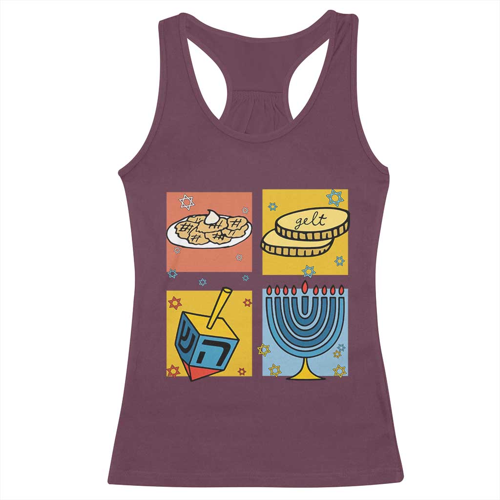 Hanukkah Racerback Tank Top Festival Of Lights Dreidel Menorah Candle Star Gift TS12 Maroon Print Your Wear