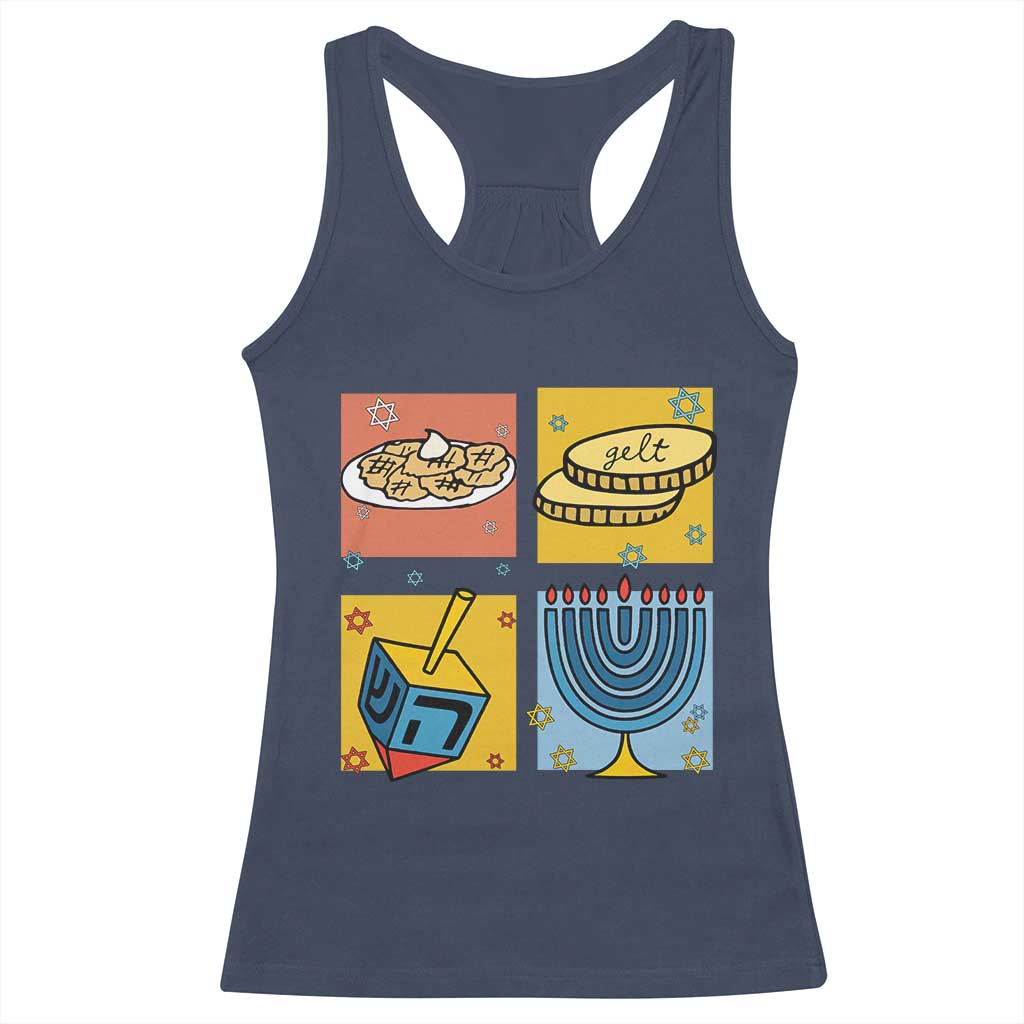 Hanukkah Racerback Tank Top Festival Of Lights Dreidel Menorah Candle Star Gift TS12 Navy Print Your Wear