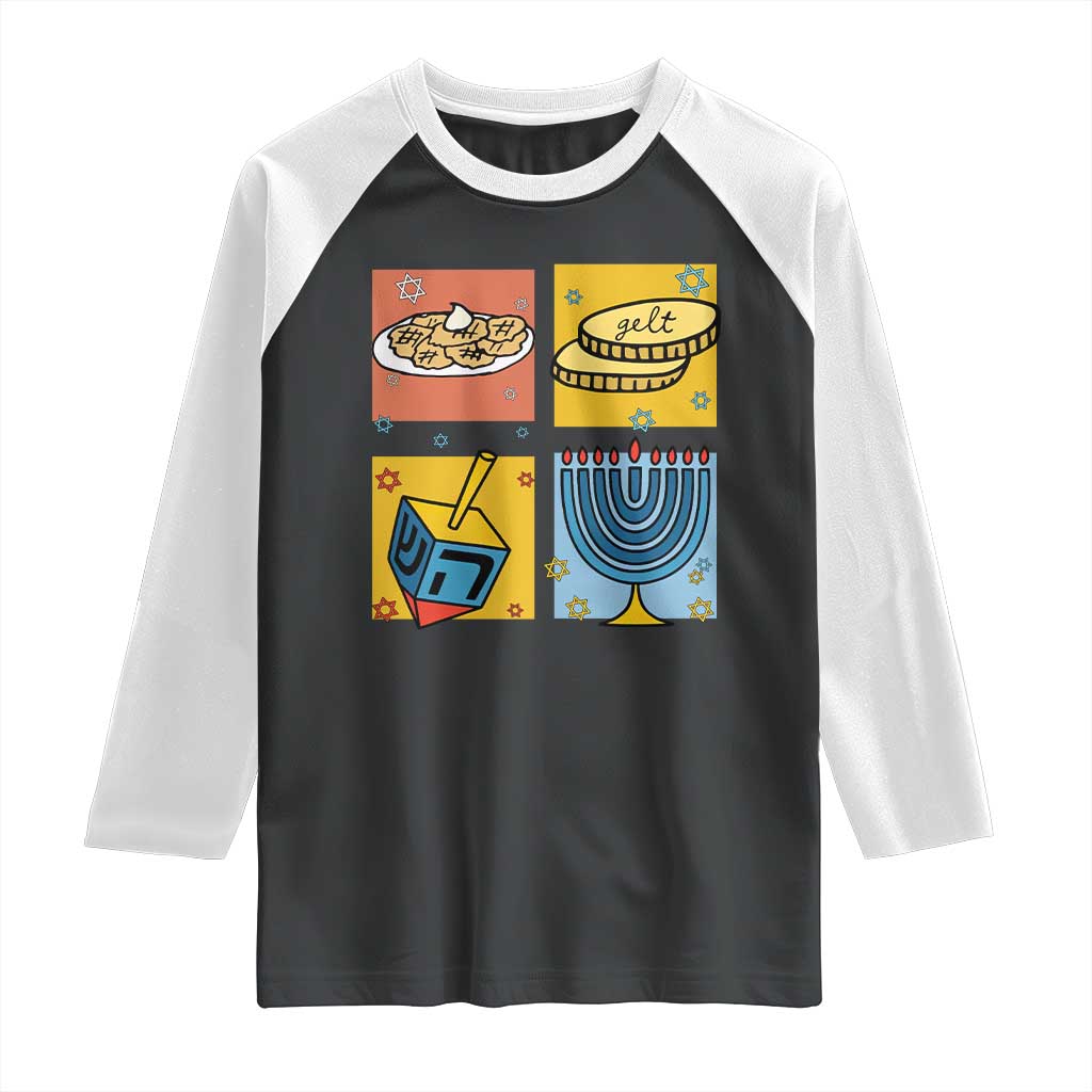 Hanukkah Raglan Shirt Festival Of Lights Dreidel Menorah Candle Star Gift TS12 Black White Print Your Wear
