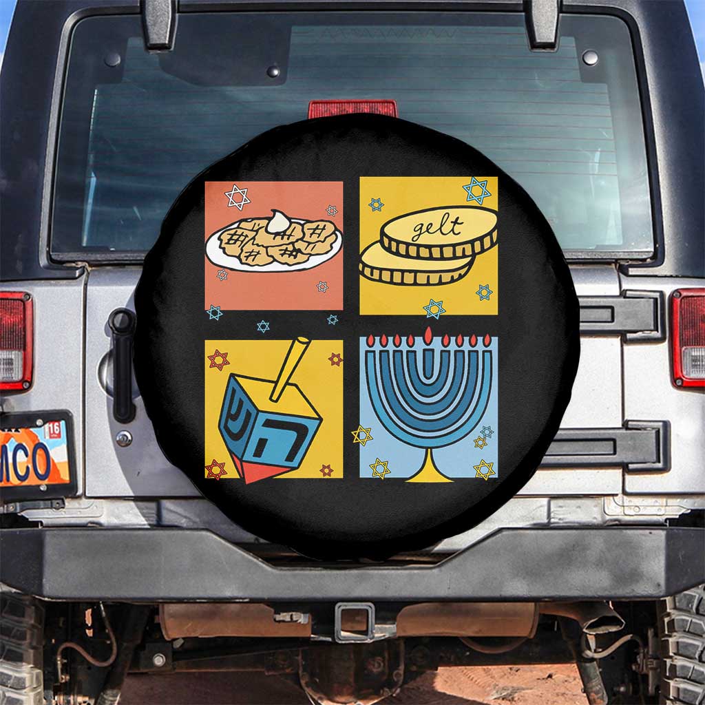 Hanukkah Spare Tire Cover Festival Of Lights Dreidel Menorah Candle Star Gift TS12 No hole Black Print Your Wear