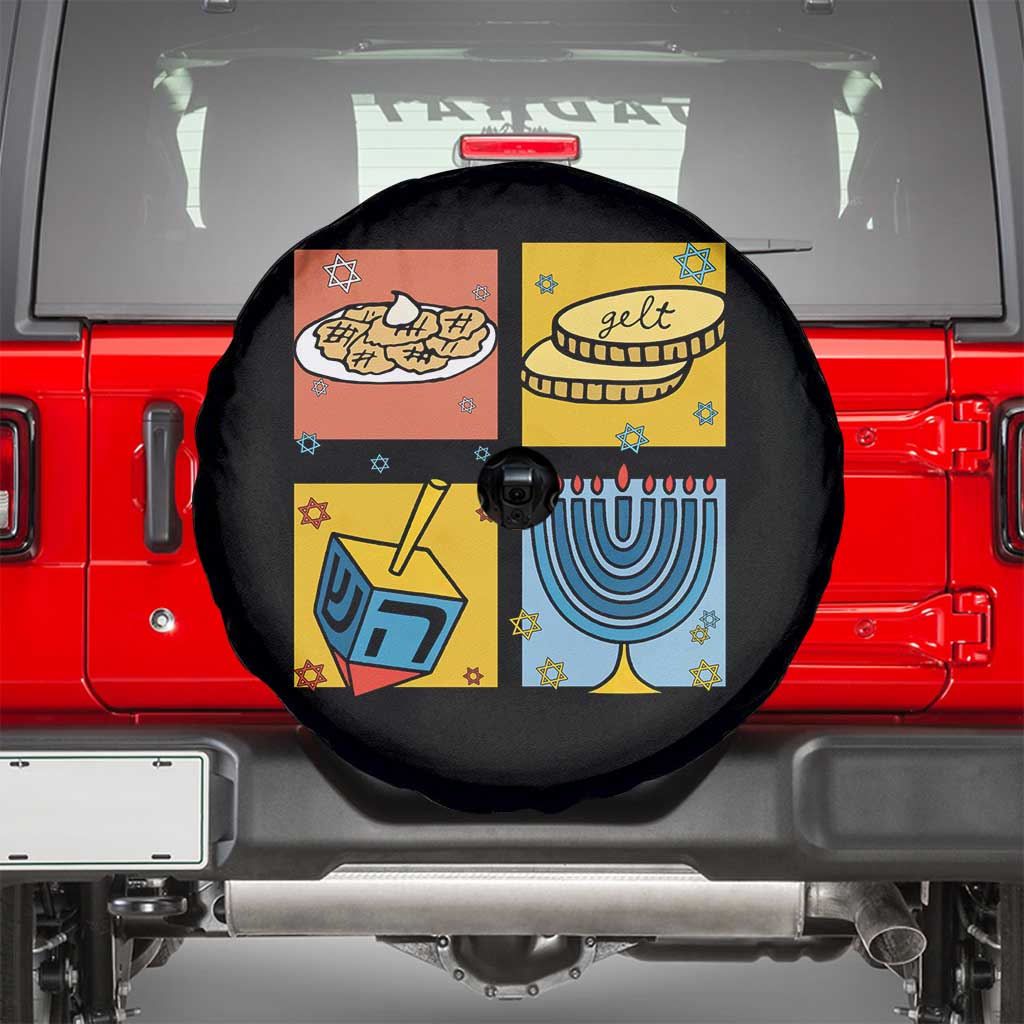 Hanukkah Spare Tire Cover Festival Of Lights Dreidel Menorah Candle Star Gift TS12 Black Print Your Wear
