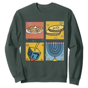 Hanukkah Sweatshirt Festival Of Lights Dreidel Menorah Candle Star Gift TS12 Dark Forest Green Print Your Wear