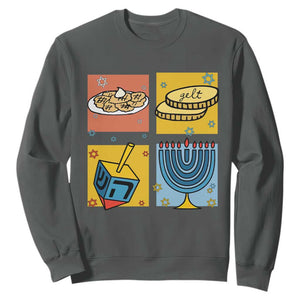 Hanukkah Sweatshirt Festival Of Lights Dreidel Menorah Candle Star Gift TS12 Dark Heather Print Your Wear