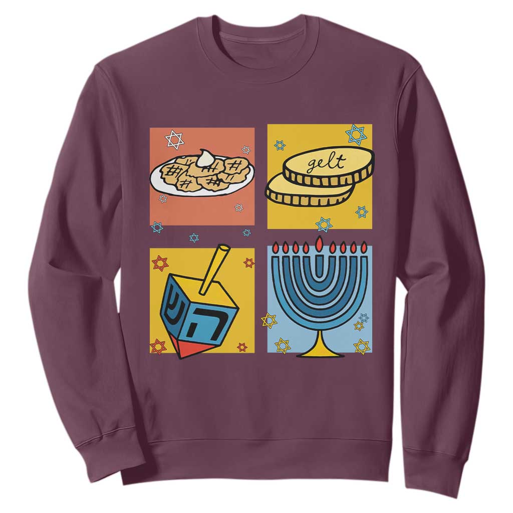 Hanukkah Sweatshirt Festival Of Lights Dreidel Menorah Candle Star Gift TS12 Maroon Print Your Wear