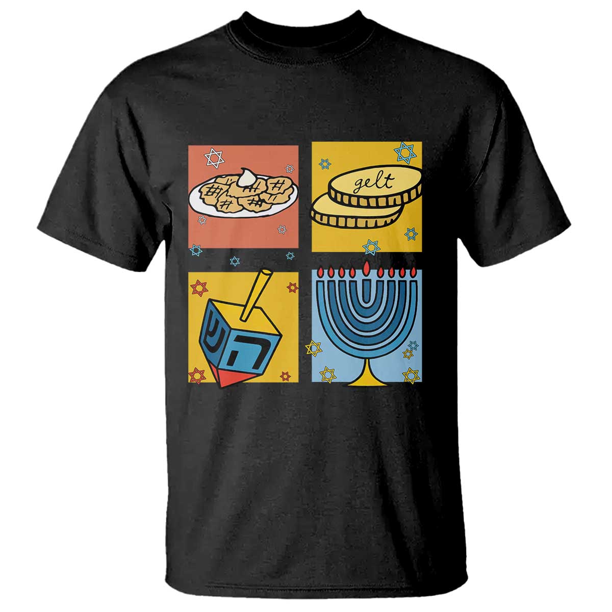 Hanukkah T Shirt Festival Of Lights Dreidel Menorah Candle Star Gift TS12 Black Print Your Wear