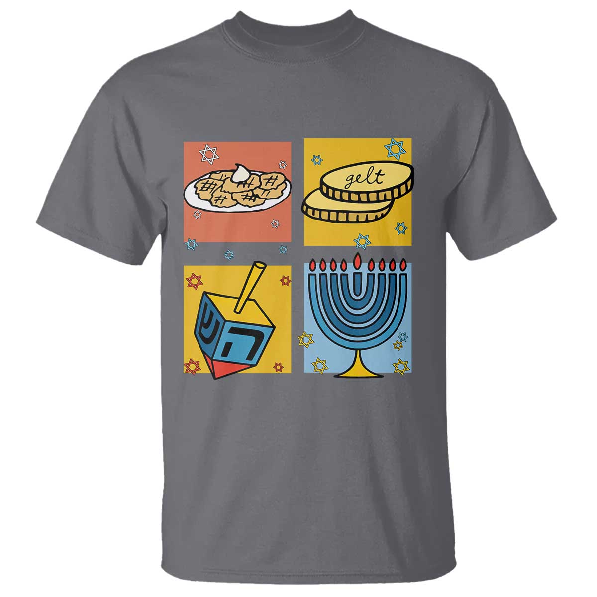 Hanukkah T Shirt Festival Of Lights Dreidel Menorah Candle Star Gift TS12 Charcoal Print Your Wear
