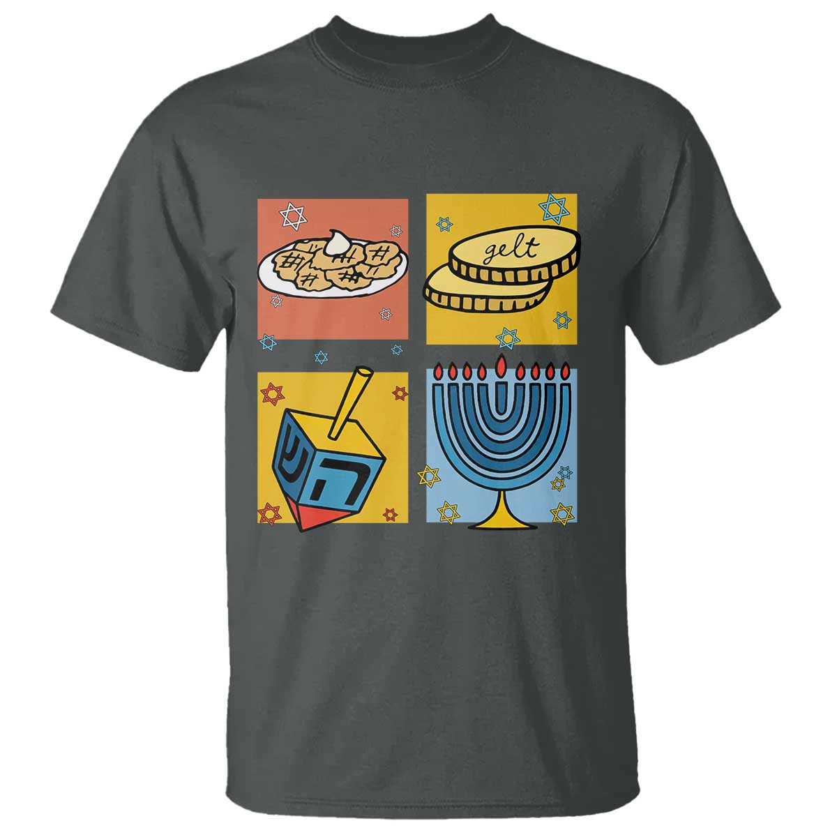 Hanukkah T Shirt Festival Of Lights Dreidel Menorah Candle Star Gift TS12 Dark Heather Print Your Wear