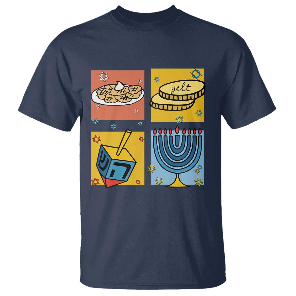 Hanukkah T Shirt Festival Of Lights Dreidel Menorah Candle Star Gift TS12 Navy Print Your Wear