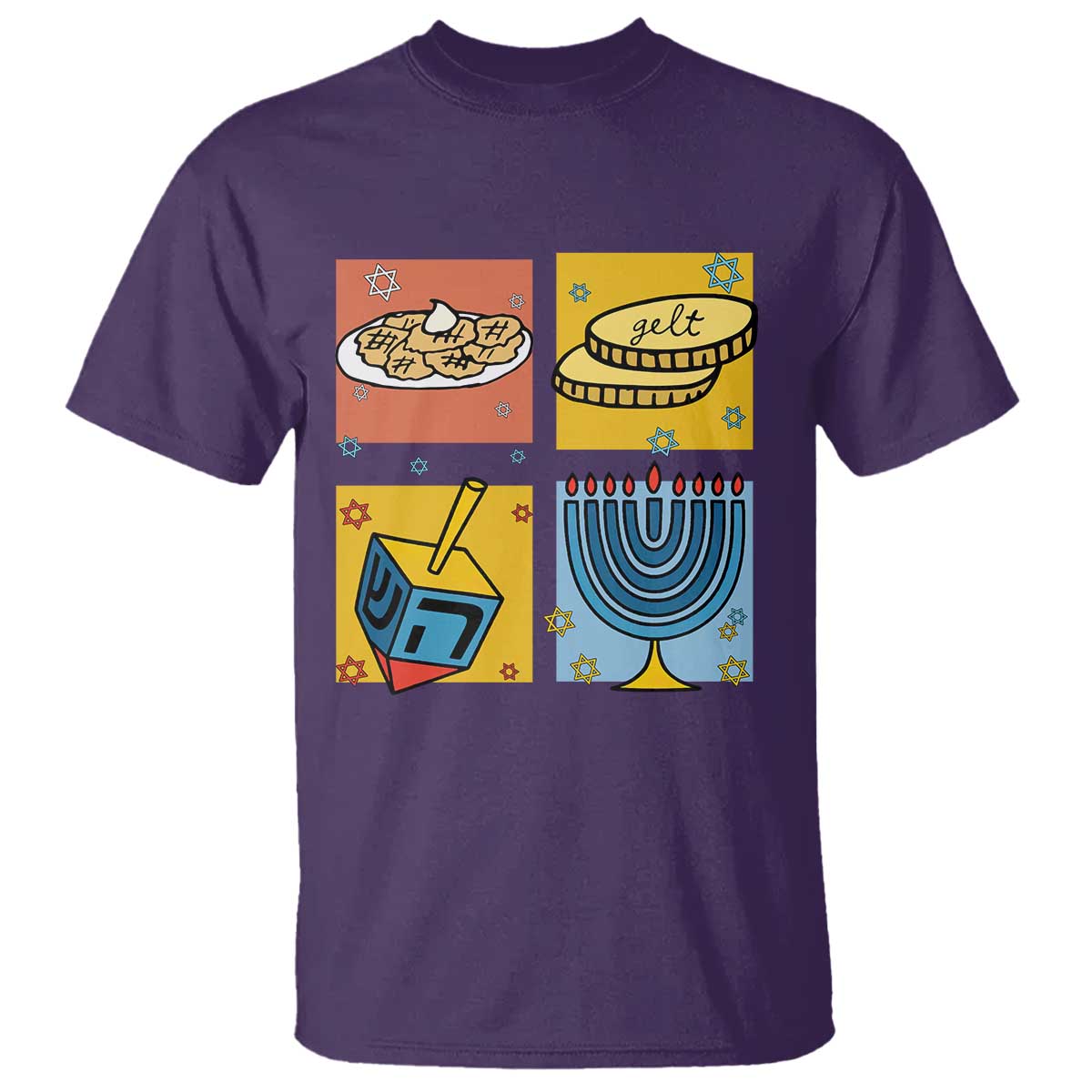 Hanukkah T Shirt Festival Of Lights Dreidel Menorah Candle Star Gift TS12 Purple Print Your Wear