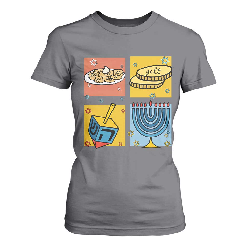 Hanukkah T Shirt For Women Festival Of Lights Dreidel Menorah Candle Star Gift TS12 Charcoal Print Your Wear