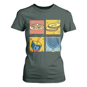 Hanukkah T Shirt For Women Festival Of Lights Dreidel Menorah Candle Star Gift TS12 Dark Forest Green Print Your Wear