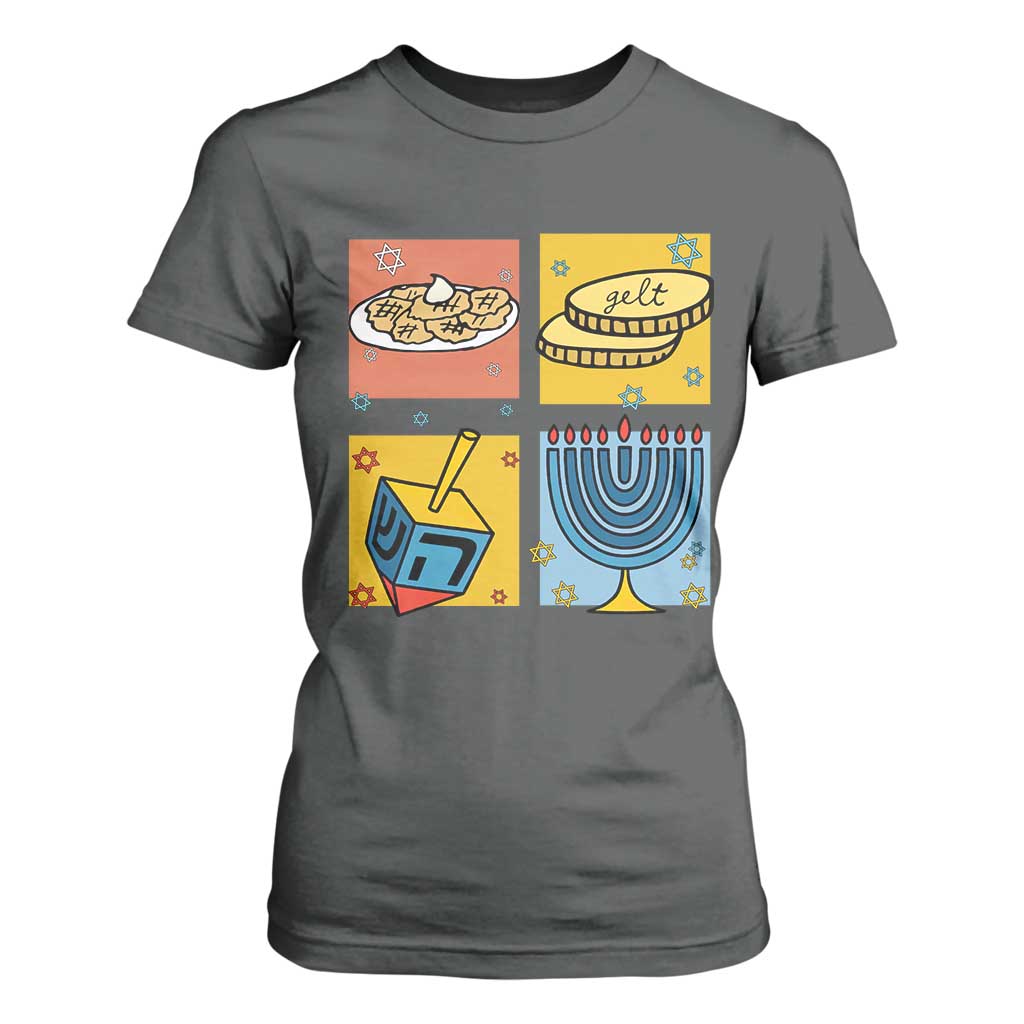 Hanukkah T Shirt For Women Festival Of Lights Dreidel Menorah Candle Star Gift TS12 Dark Heather Print Your Wear