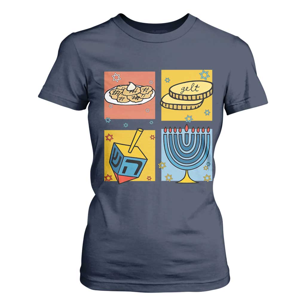 Hanukkah T Shirt For Women Festival Of Lights Dreidel Menorah Candle Star Gift TS12 Navy Print Your Wear
