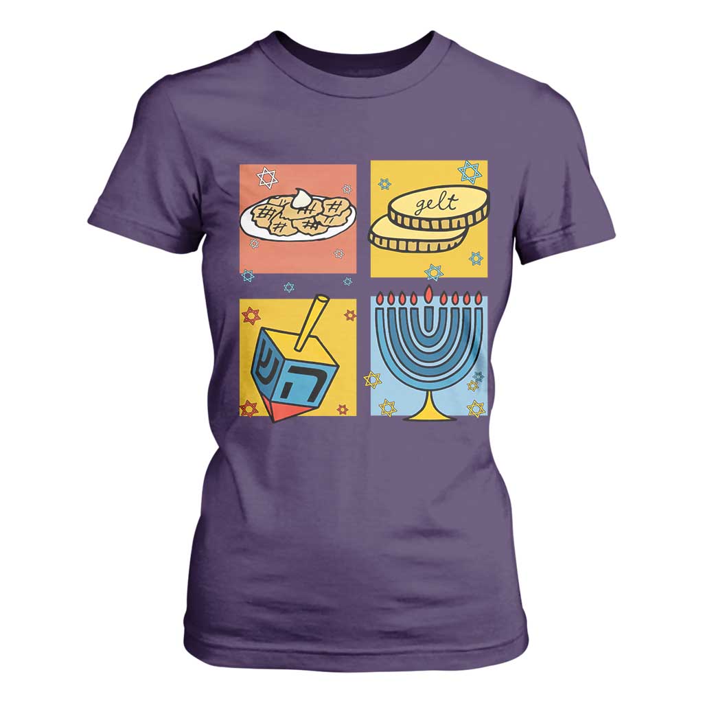 Hanukkah T Shirt For Women Festival Of Lights Dreidel Menorah Candle Star Gift TS12 Purple Print Your Wear