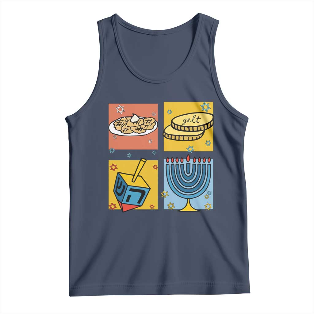 Hanukkah Tank Top Festival Of Lights Dreidel Menorah Candle Star Gift TS12 Navy Print Your Wear