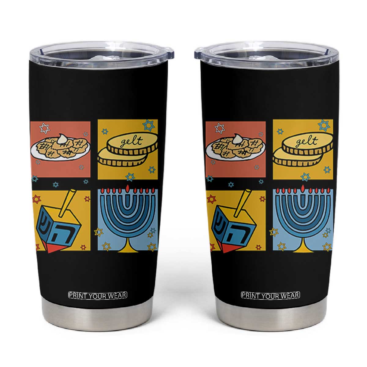Hanukkah Tumbler Cup Festival Of Lights Dreidel Menorah Candle Star Gift TS12 Black Print Your Wear