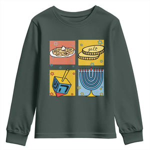 Hanukkah Youth Sweatshirt Festival Of Lights Dreidel Menorah Candle Star Gift TS12 Dark Forest Green Print Your Wear