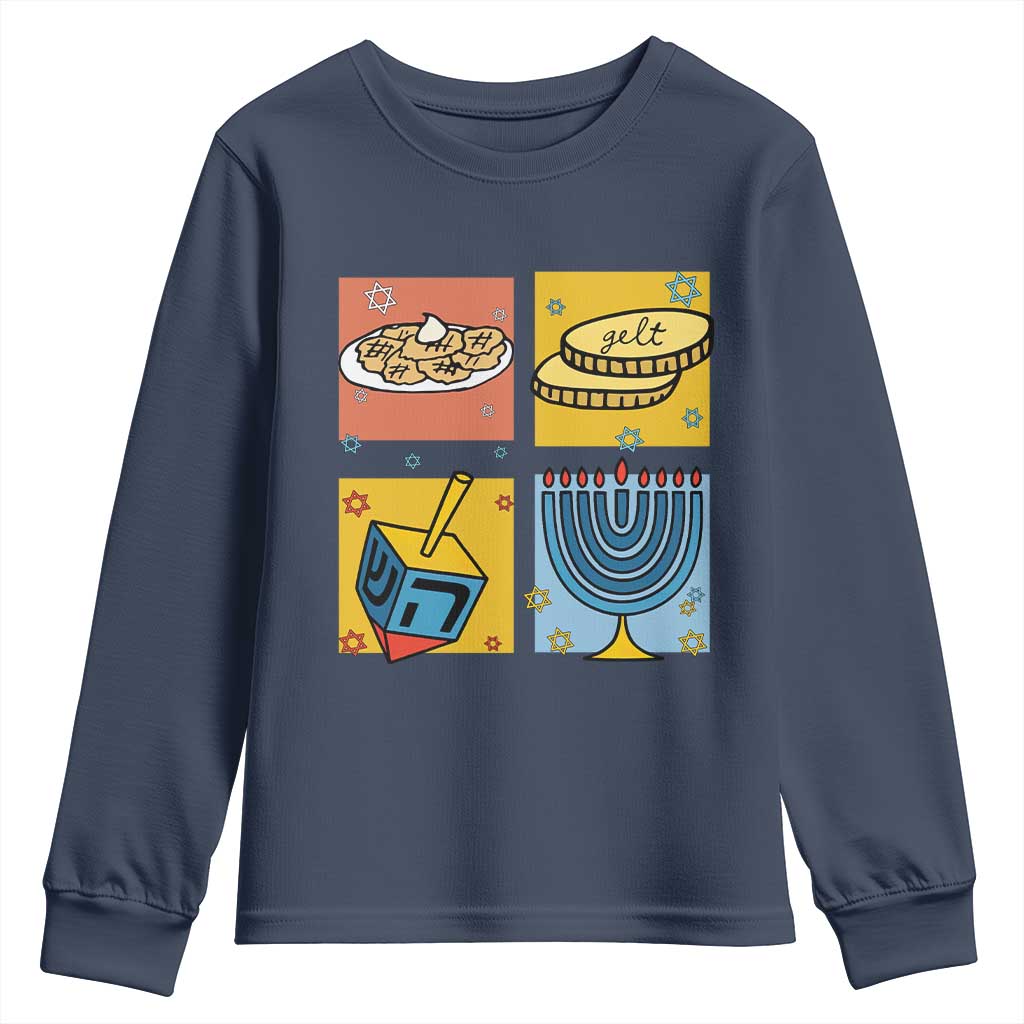 Hanukkah Youth Sweatshirt Festival Of Lights Dreidel Menorah Candle Star Gift TS12 Navy Print Your Wear