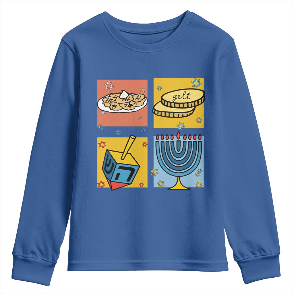 Hanukkah Youth Sweatshirt Festival Of Lights Dreidel Menorah Candle Star Gift TS12 Royal Blue Print Your Wear