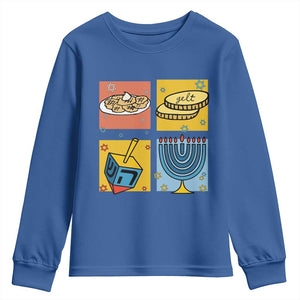Hanukkah Youth Sweatshirt Festival Of Lights Dreidel Menorah Candle Star Gift TS12 Royal Blue Print Your Wear