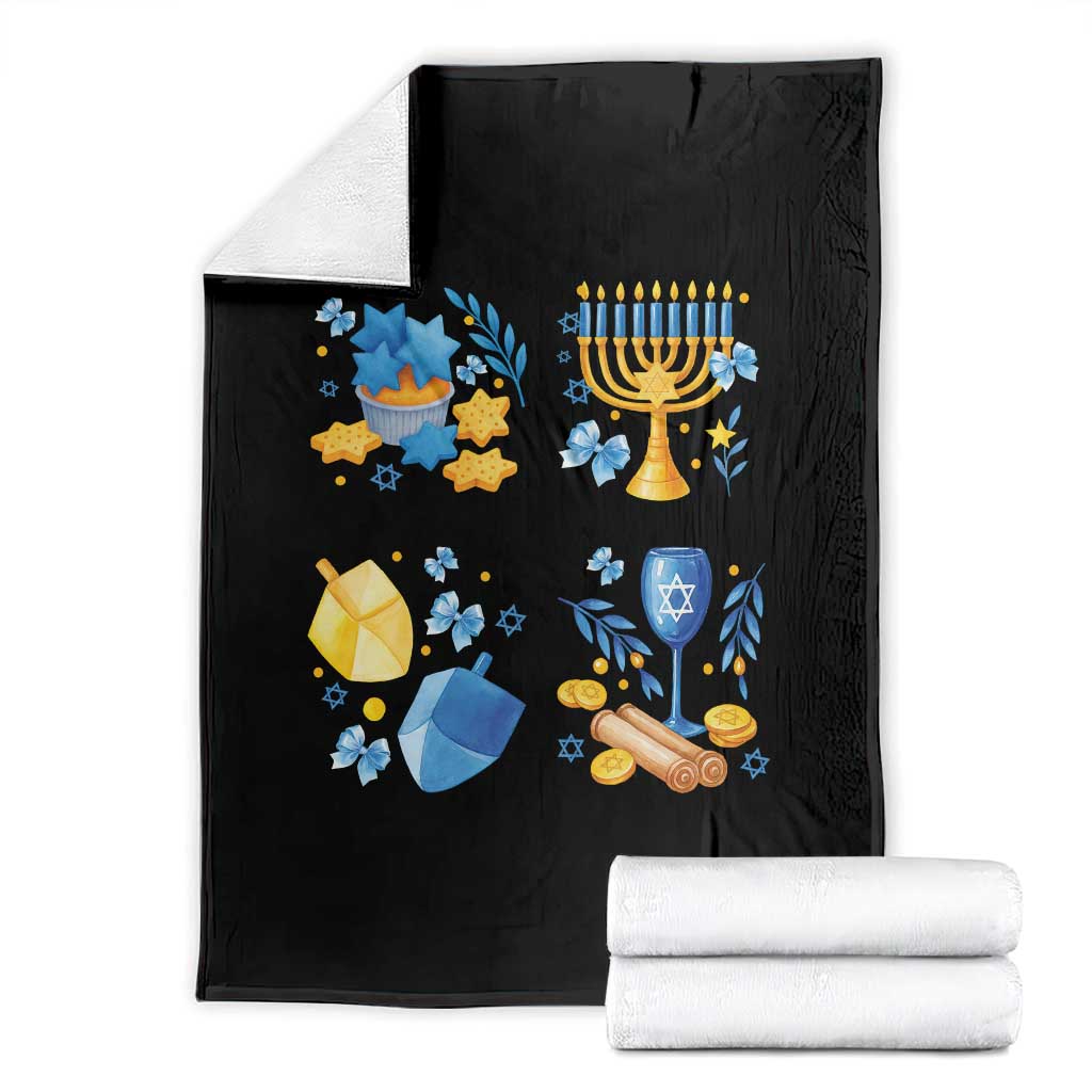 Hanukkah Celebration Throw Blanket Menorah Star Of David Candle Dreidel Gift TS12 Black Print Your Wear