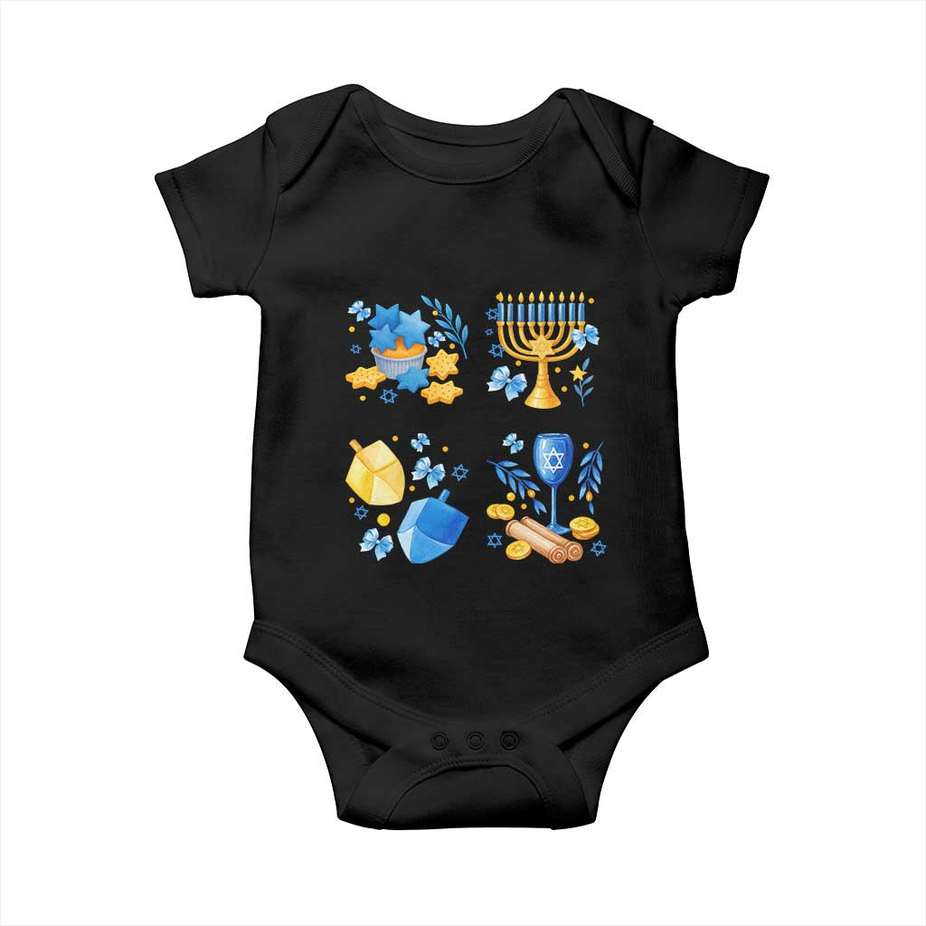 Hanukkah Celebration Baby Onesie Menorah Star Of David Candle Dreidel Gift TS12 Black Print Your Wear