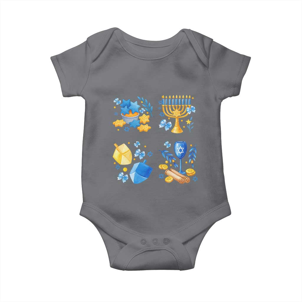 Hanukkah Celebration Baby Onesie Menorah Star Of David Candle Dreidel Gift TS12 Charcoal Print Your Wear