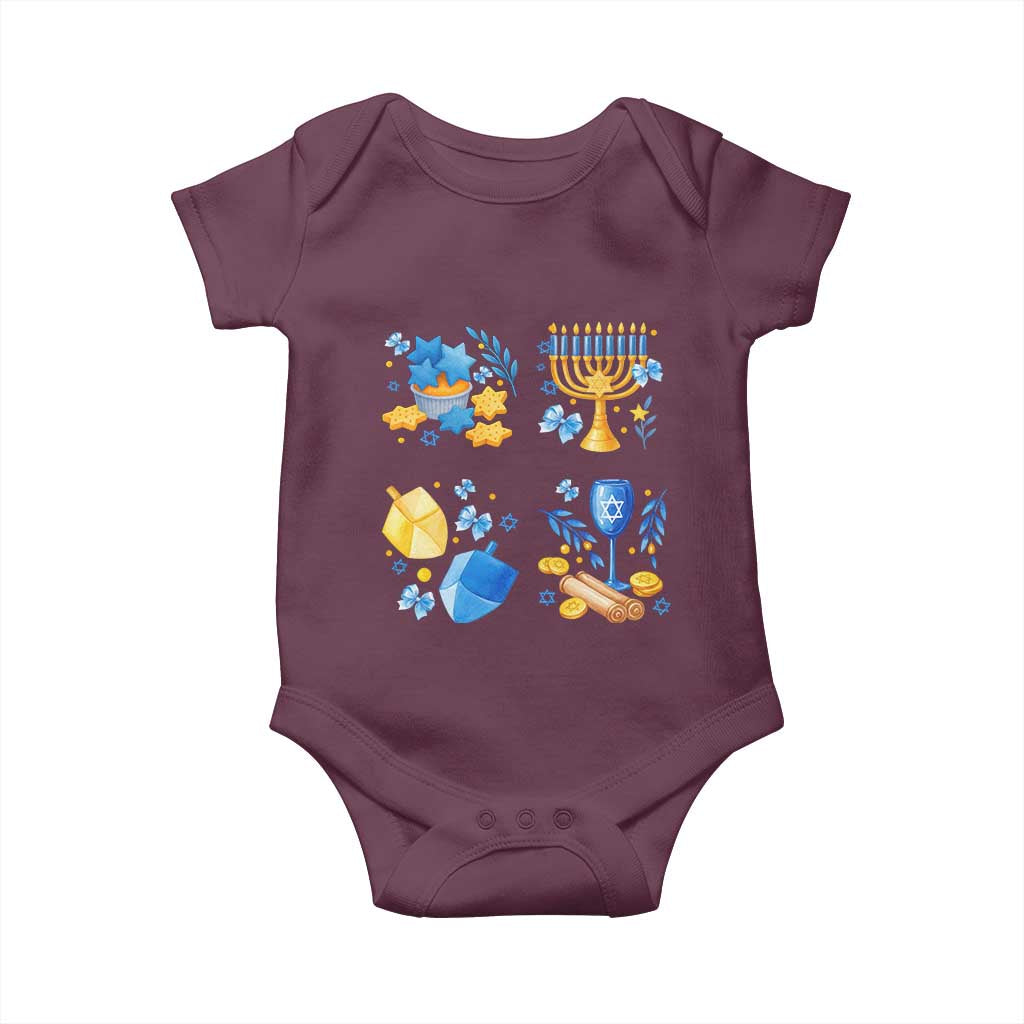 Hanukkah Celebration Baby Onesie Menorah Star Of David Candle Dreidel Gift TS12 Maroon Print Your Wear