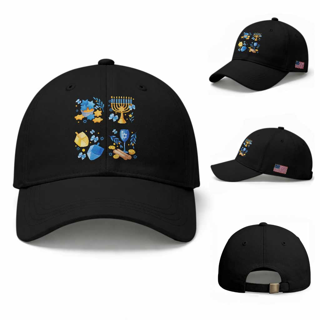 Hanukkah Celebration Baseball Cap Menorah Star Of David Candle Dreidel Gift TS12 Baseball Cap Universal Fit Black Print Your Wear