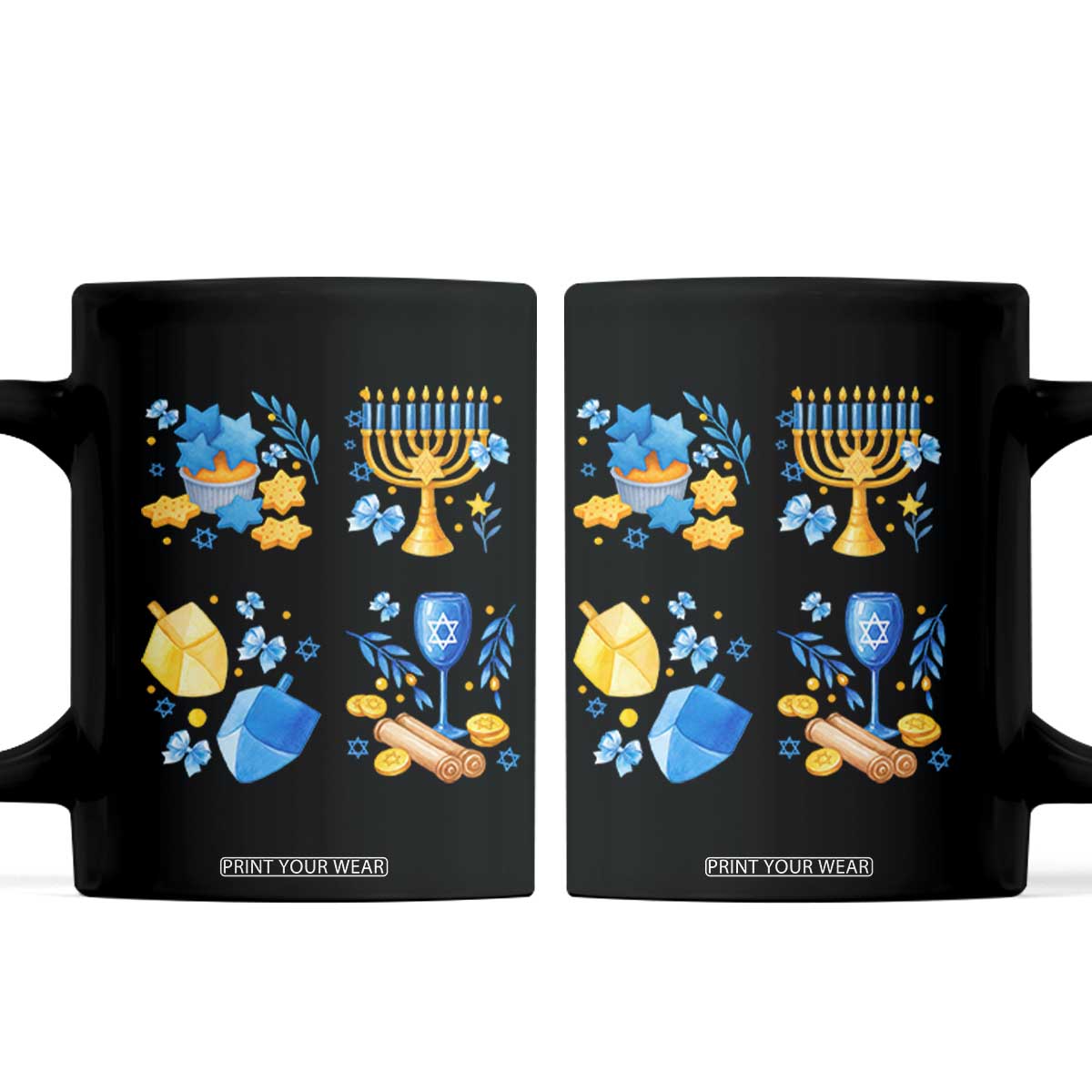 Hanukkah Celebration Coffee Mug Menorah Star Of David Candle Dreidel Gift TS12 Black Print Your Wear