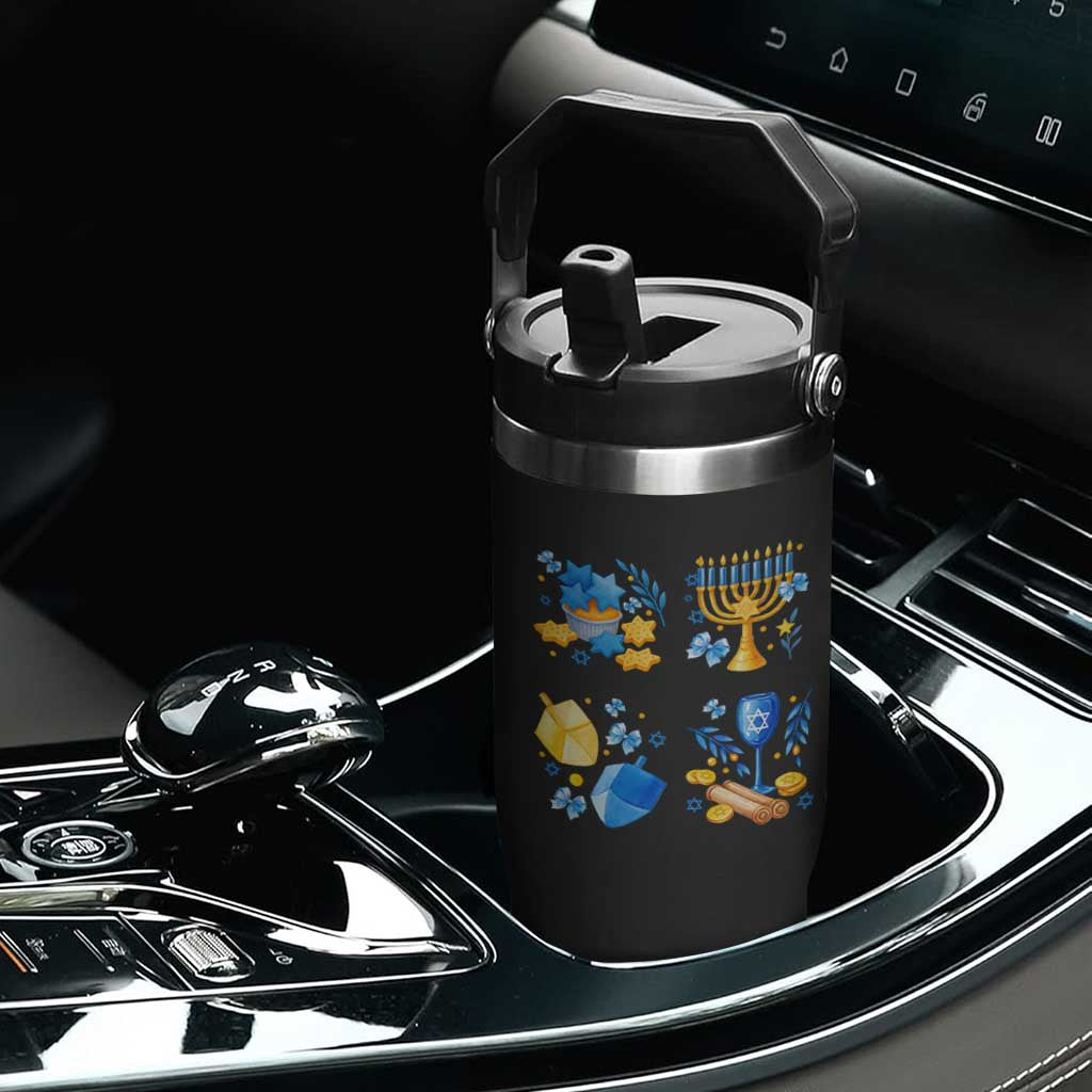 Hanukkah Celebration Flip Straw Tumbler Menorah Star Of David Candle Dreidel Gift TS12 Print Your Wear