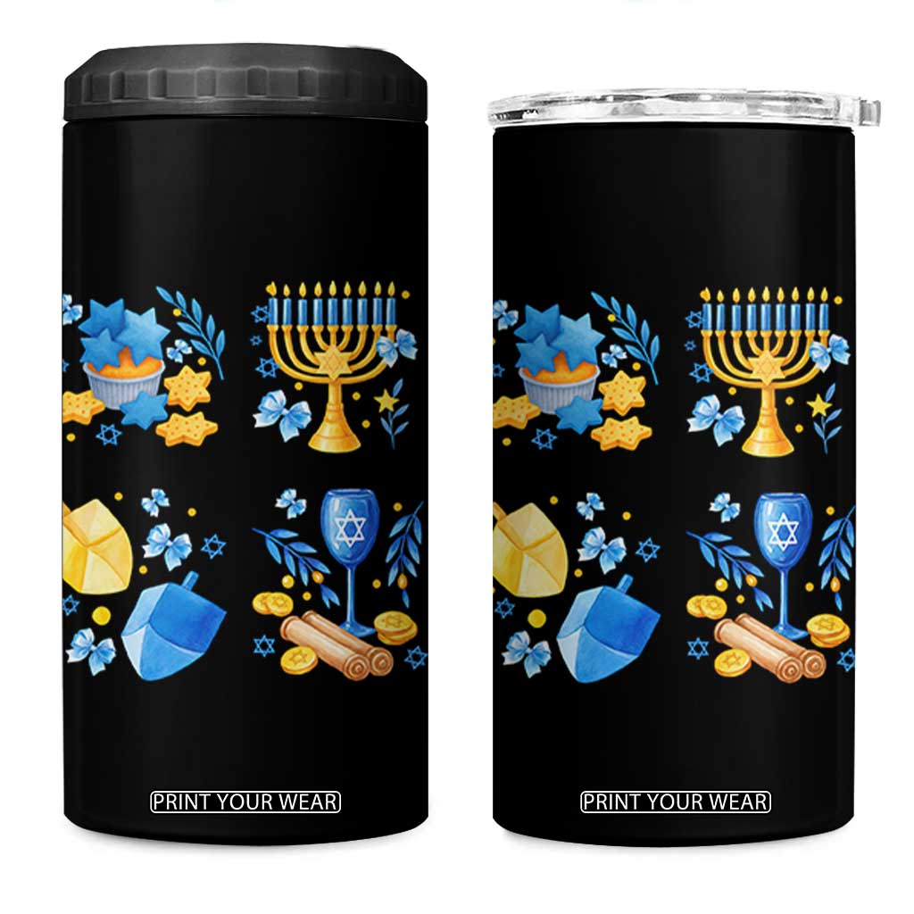 Hanukkah Celebration 4 in 1 Can Cooler Tumbler Menorah Star Of David Candle Dreidel Gift TS12 One Size: 16 oz Black Print Your Wear