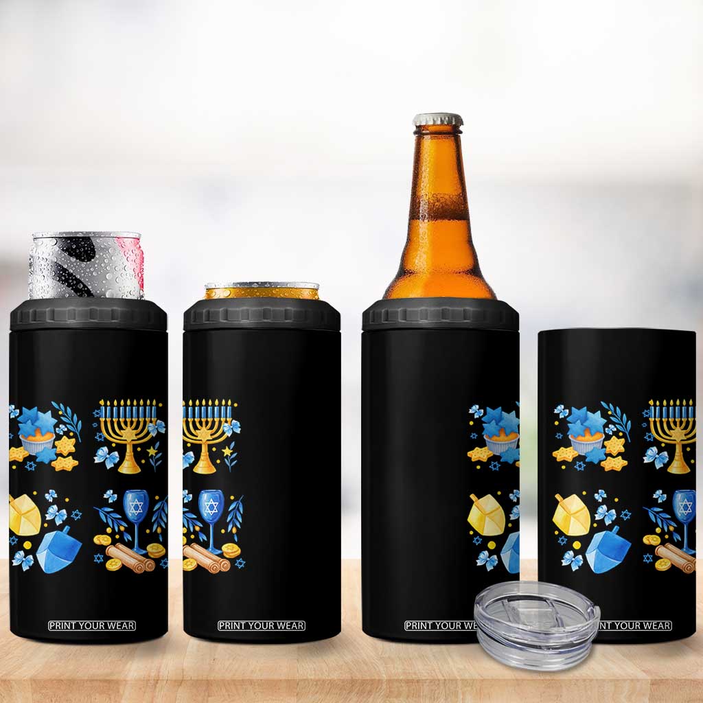 Hanukkah Celebration 4 in 1 Can Cooler Tumbler Menorah Star Of David Candle Dreidel Gift TS12 Print Your Wear