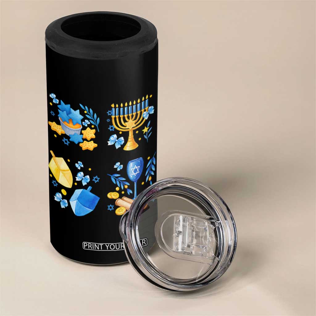 Hanukkah Celebration 4 in 1 Can Cooler Tumbler Menorah Star Of David Candle Dreidel Gift TS12 Print Your Wear