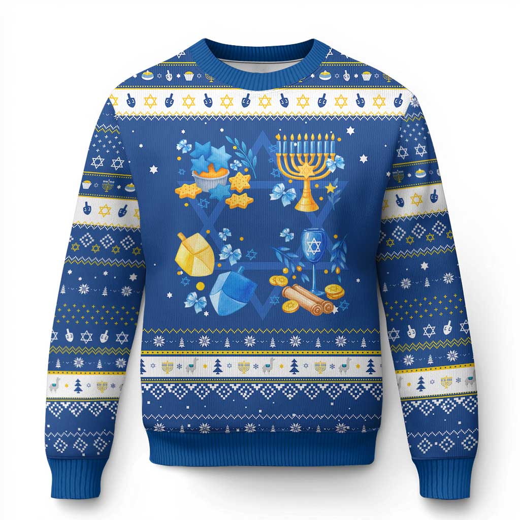 Chanukkah Celebration Hanukkah Ugly Sweater Menorah Star Of David Candle Dreidel Gift TS12 Blue White Print Your Wear