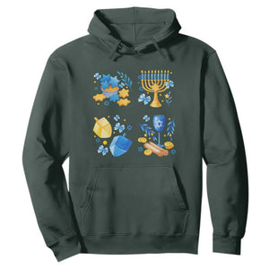 Hanukkah Celebration Hoodie Menorah Star Of David Candle Dreidel Gift TS12 Dark Forest Green Print Your Wear