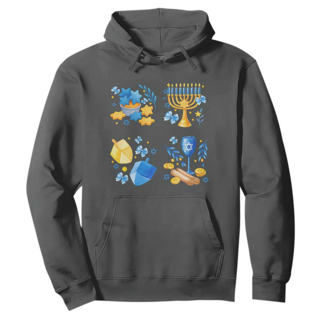 Hanukkah Celebration Hoodie Menorah Star Of David Candle Dreidel Gift TS12 Dark Heather Print Your Wear