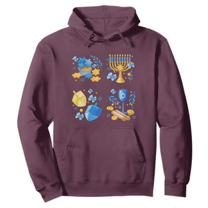 Hanukkah Celebration Hoodie Menorah Star Of David Candle Dreidel Gift TS12 Maroon Print Your Wear
