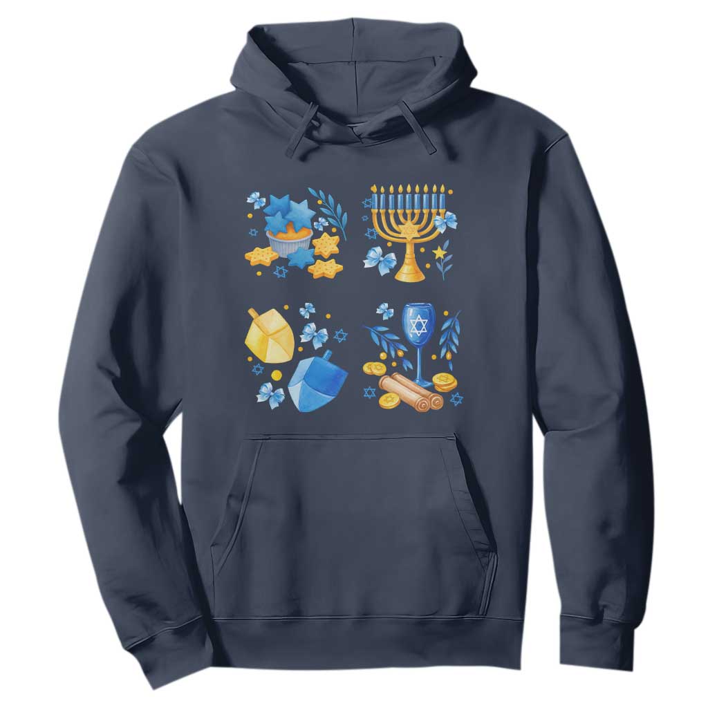 Hanukkah Celebration Hoodie Menorah Star Of David Candle Dreidel Gift TS12 Navy Print Your Wear