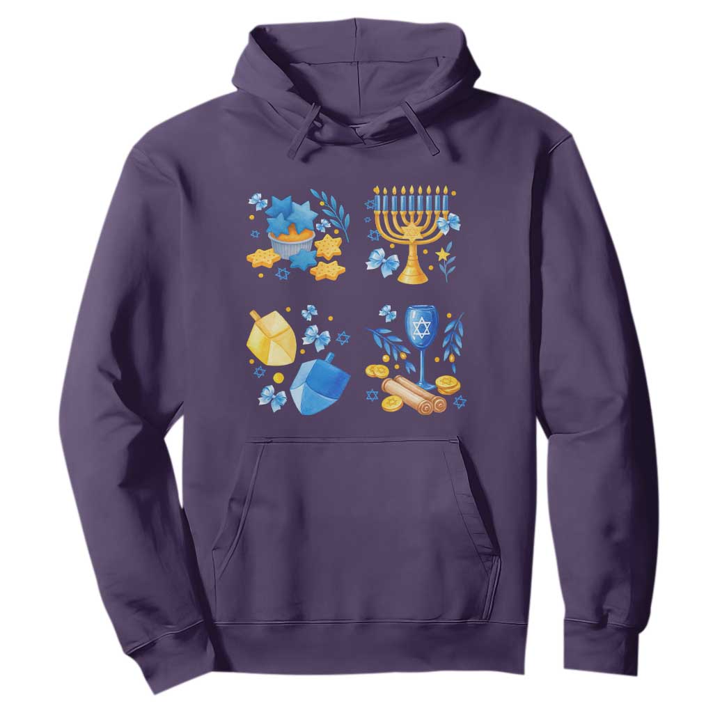 Hanukkah Celebration Hoodie Menorah Star Of David Candle Dreidel Gift TS12 Purple Print Your Wear