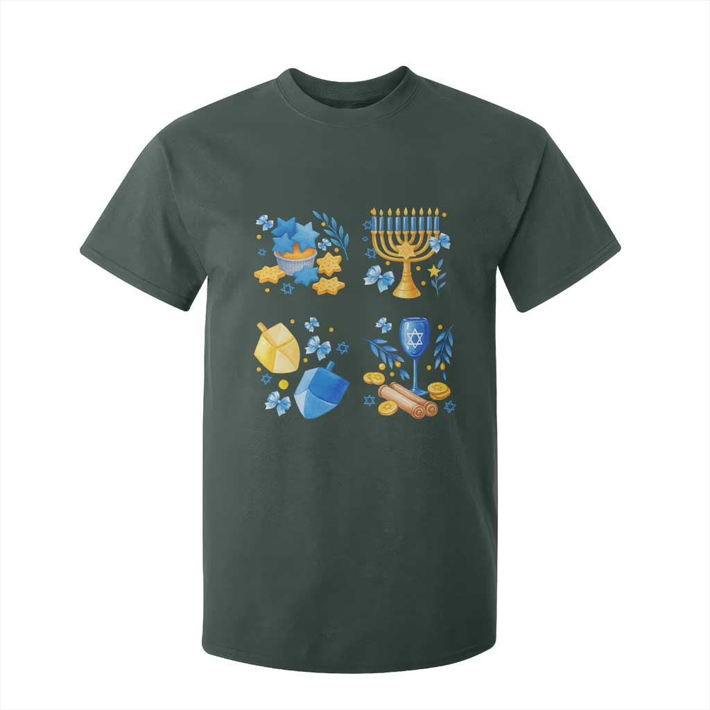 Hanukkah Celebration T Shirt For Kid Menorah Star Of David Candle Dreidel Gift TS12 Dark Forest Green Print Your Wear