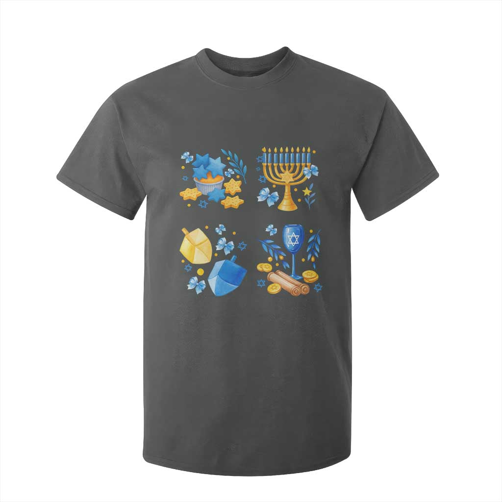Hanukkah Celebration T Shirt For Kid Menorah Star Of David Candle Dreidel Gift TS12 Dark Heather Print Your Wear