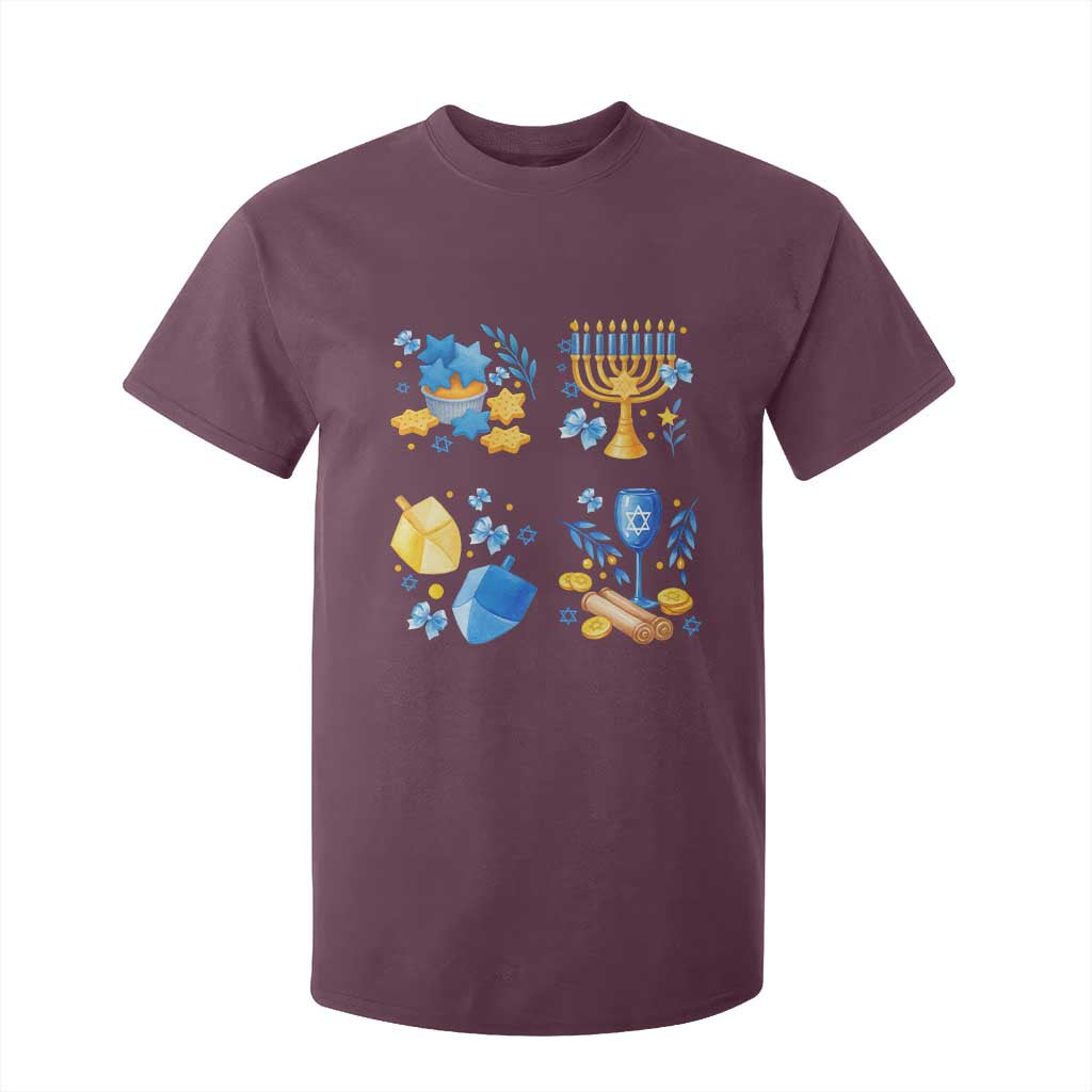 Hanukkah Celebration T Shirt For Kid Menorah Star Of David Candle Dreidel Gift TS12 Maroon Print Your Wear