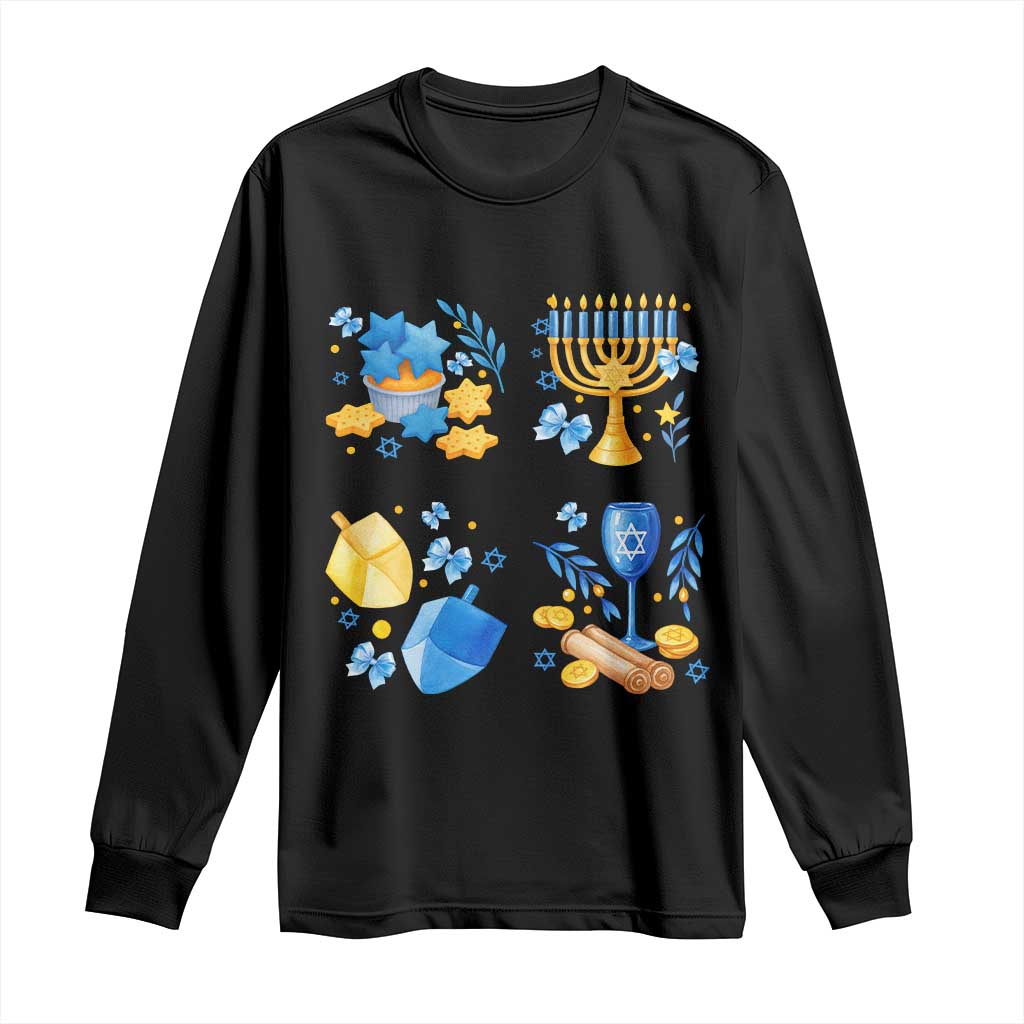 Hanukkah Celebration Long Sleeve Shirt Menorah Star Of David Candle Dreidel Gift TS12 Black Print Your Wear