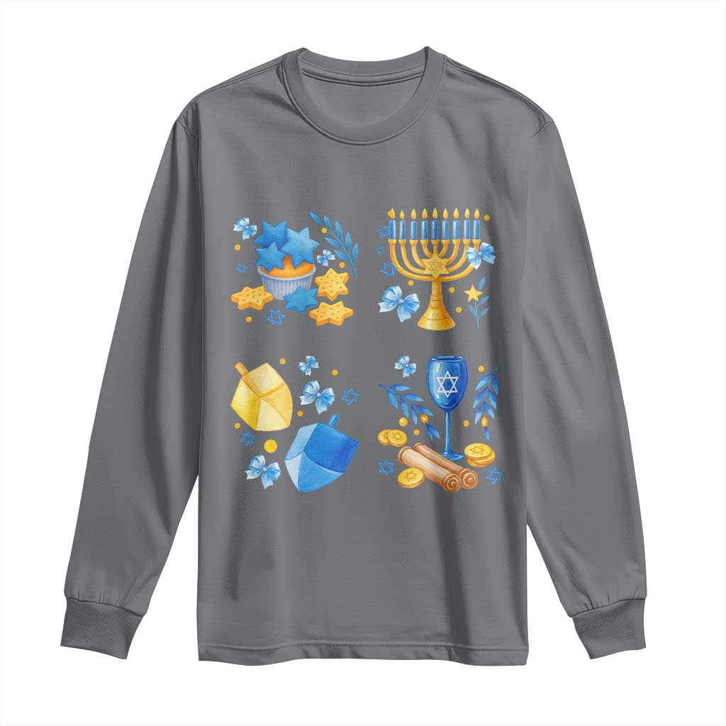 Hanukkah Celebration Long Sleeve Shirt Menorah Star Of David Candle Dreidel Gift TS12 Charcoal Print Your Wear