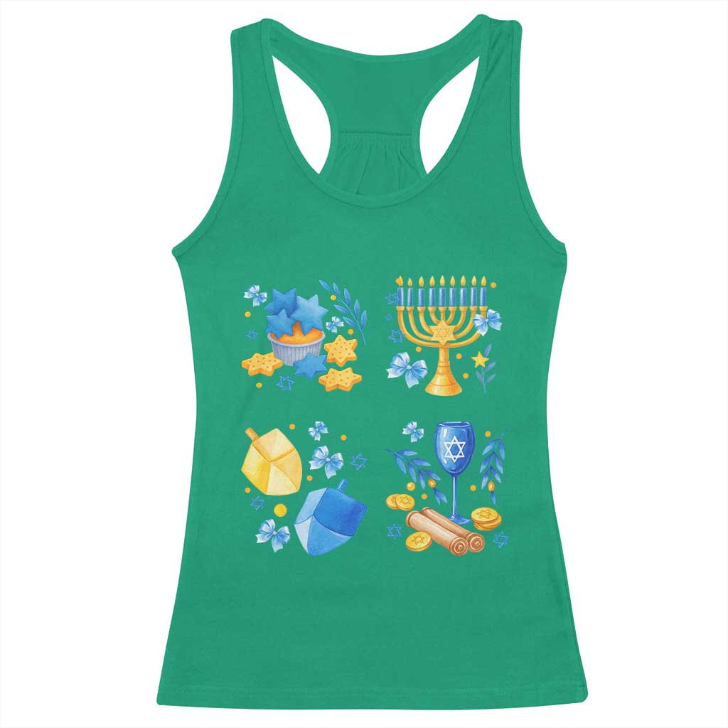 Hanukkah Celebration Racerback Tank Top Menorah Star Of David Candle Dreidel Gift TS12 Irish Green Print Your Wear