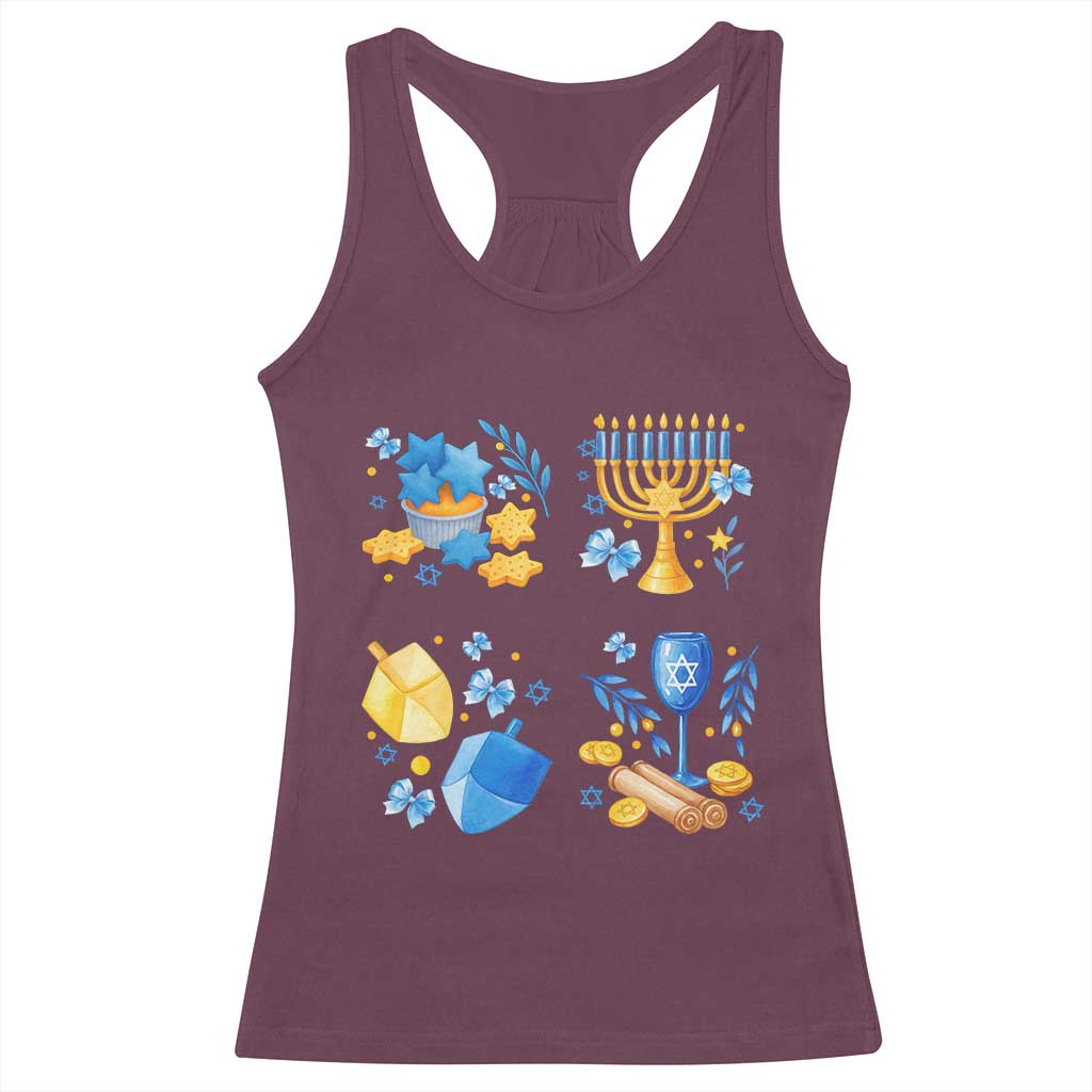 Hanukkah Celebration Racerback Tank Top Menorah Star Of David Candle Dreidel Gift TS12 Maroon Print Your Wear