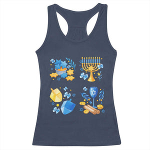 Hanukkah Celebration Racerback Tank Top Menorah Star Of David Candle Dreidel Gift TS12 Navy Print Your Wear