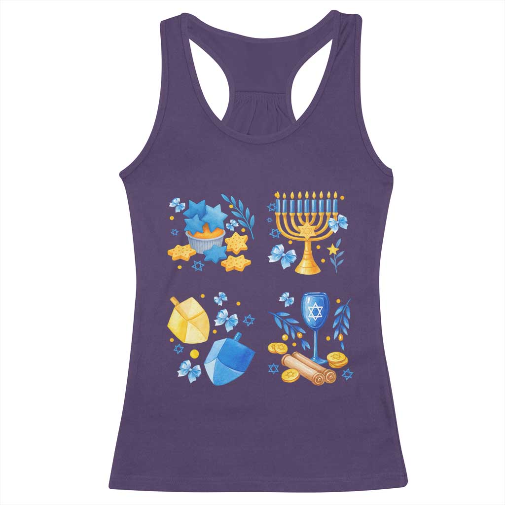 Hanukkah Celebration Racerback Tank Top Menorah Star Of David Candle Dreidel Gift TS12 Purple Print Your Wear