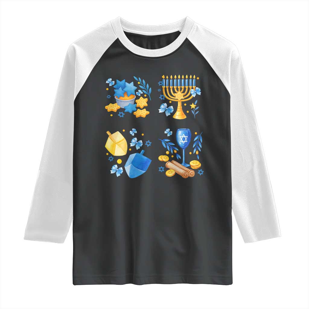 Hanukkah Celebration Raglan Shirt Menorah Star Of David Candle Dreidel Gift TS12 Black White Print Your Wear